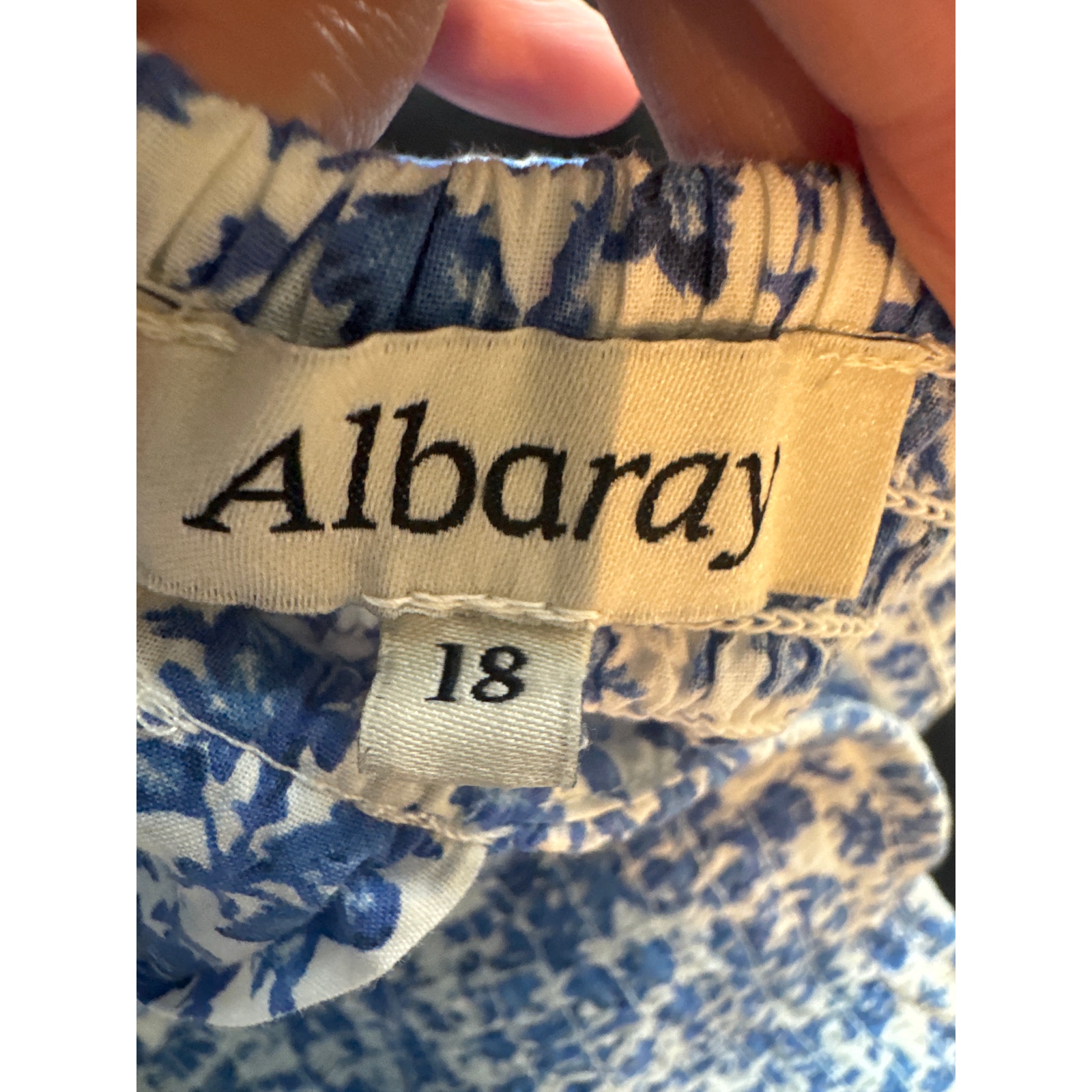 Albaray Womens Size 18 Blue White Floral Organic Cotton Smocked Midi Dress — image 4 of 5